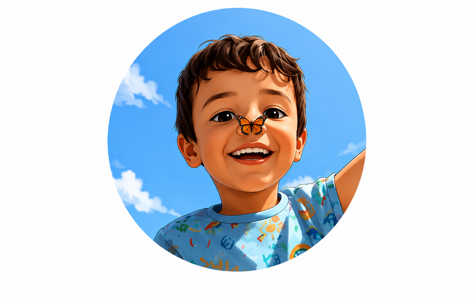 Ilustración de un niño sonriendo con una mariposa